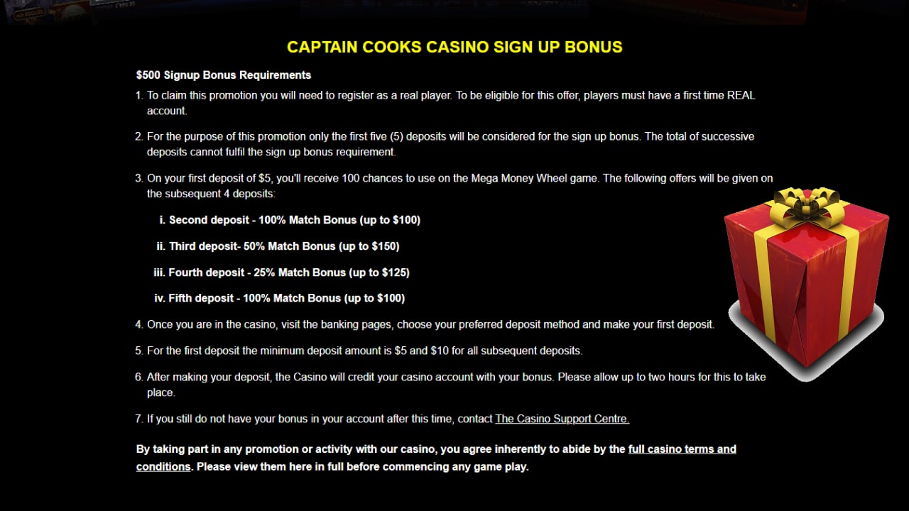 Captain cooks bonuses